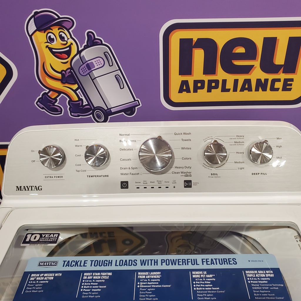 Pictures of MayTag 4.8 cu. ft. Top Load Washer with Extra Power, Built-In Water Faucet MVW5430MW - Scratch & Dent (Minor) and MayTag 7.0 cu. ft. Top Load Electric Wrinkle Prevent Dryer 16132 - MED4500MW - Open Box - Neu Appliance Outlet - Discount Appliance Outlet in Austin, Tx