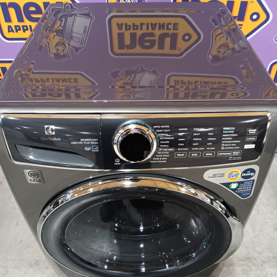 Electrolux Titanium Front Load 600 Series 4.5 Cu. Ft. Washer with Smartboost ELFW7637AT - Scratch & Dent (Moderate) and Electrolux 8 cu. ft. vented Front Load Stackable 600 Series Electric Dryer with LuxCare Dry 16248 - ELFE7637AT - Scratch & Dent (Minor)