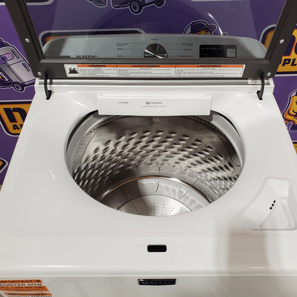 Pictures of Maytag Top Load 4.8 cu ft Washer with Deep Fill and Slow-Close Glass Lid MVW6200KW - Scratch & Dent (Minor) and Maytag 7.0 cu ft Electric Dryer with Moisture Sensing and Quick Dry Cycle 16164 - MED6200KW - Open Box - Neu Appliance Outlet - Discount Appliance Outlet in Austin, Tx