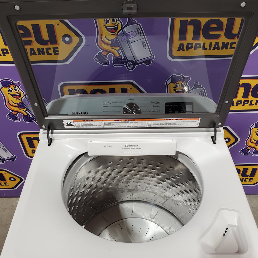 Maytag Top Load 4.8 cu ft Washer with Deep Fill and Slow-Close Glass Lid MVW6200KW - Scratch & Dent (Moderate) and Maytag 7.0 cu ft Electric Dryer with Moisture Sensing and Quick Dry Cycle 16176 - MED6200KW - Scratch & Dent (Moderate)