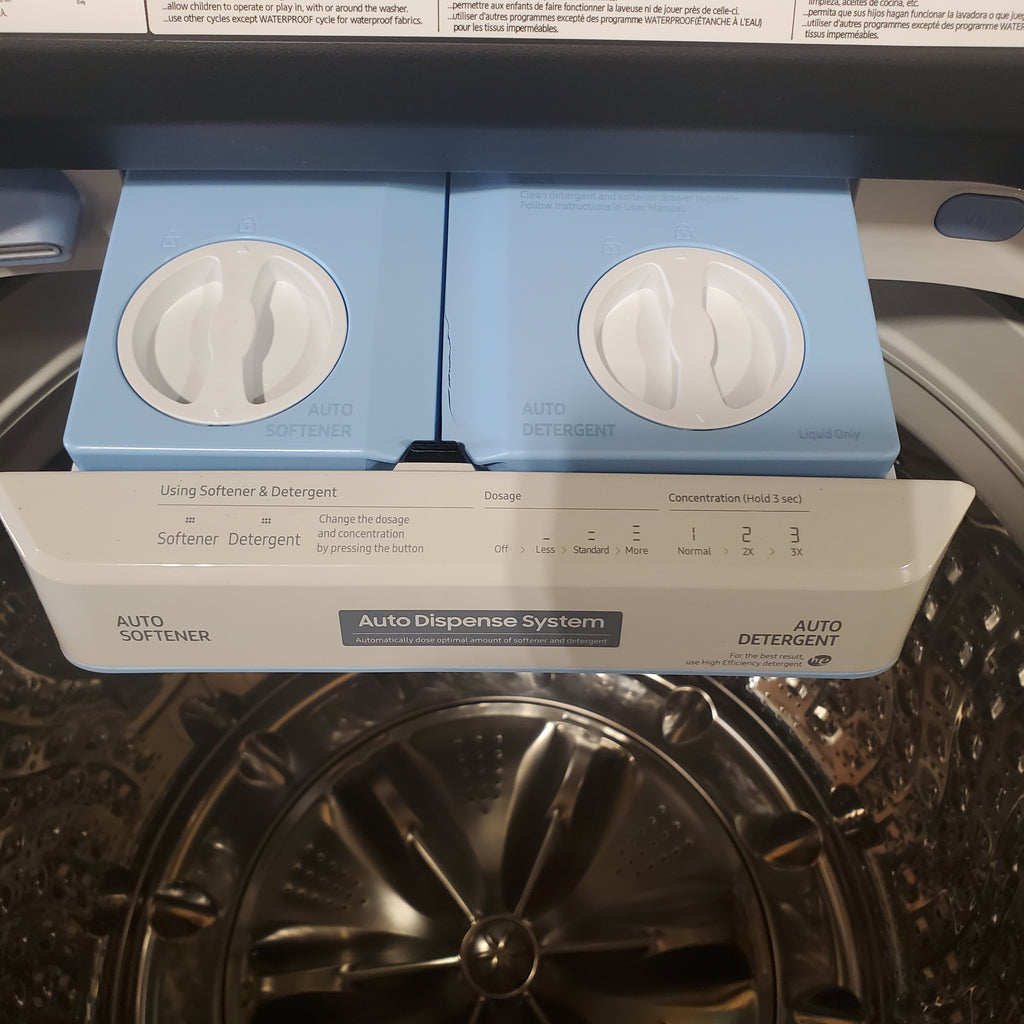 Pictures of 5.5 cu. ft. Samsung Extra-Large Capacity Smart Super Speed Ivory Top Load Washer (Scratch & Dent) - Minor and 7.4-cu ft Electric Steam Sanitize+ Dryer in Ivory (Scratch & Dent) - Minor - Neu Appliance Outlet - Discount Appliance Outlet in Austin, Tx
