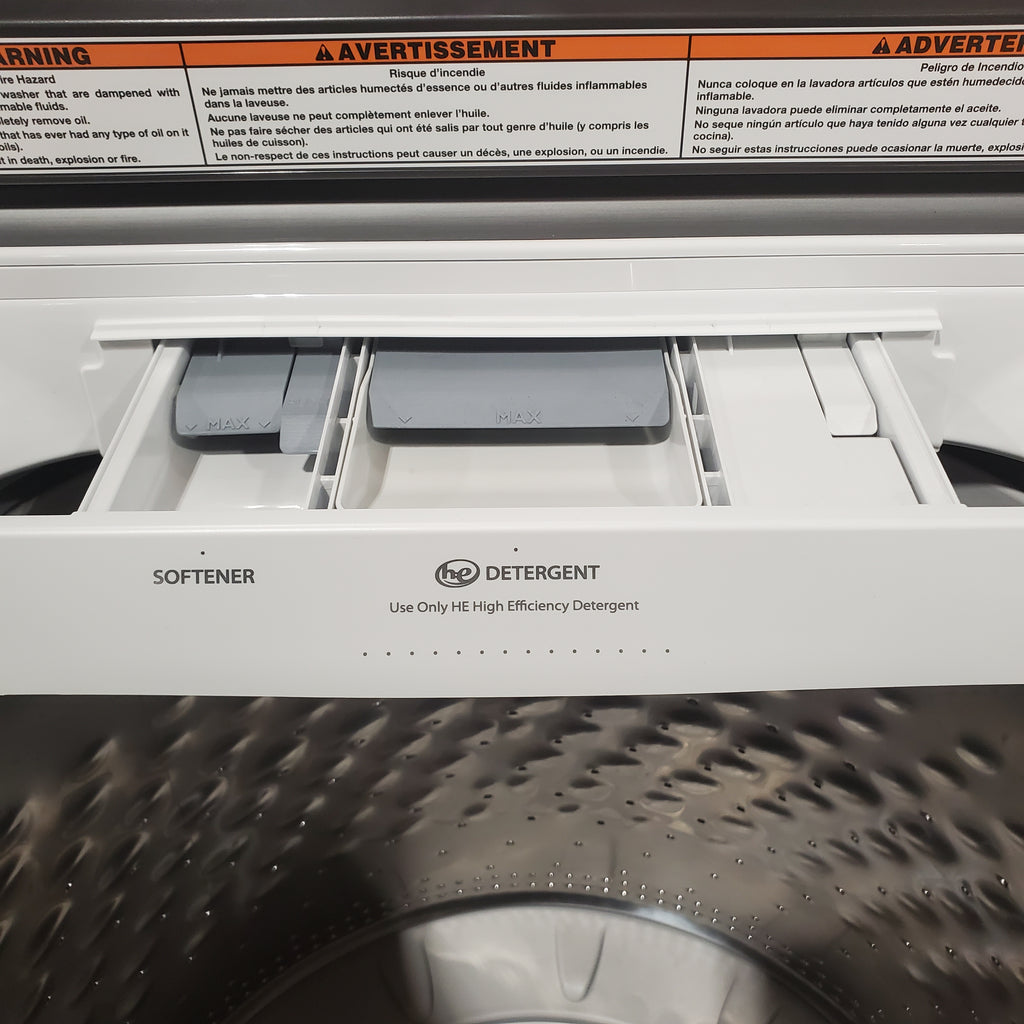 Pictures of Maytag Top Load 4.8 cu ft Washer with Deep Fill and Slow-Close Glass Lid MVW6200KW - Scratch & Dent (Moderate) and Maytag 7.0 cu ft Electric Dryer with Moisture Sensing and Quick Dry Cycle T8713 - MED6200KW - Scratch & Dent (Minor) - Neu Appliance Outlet - Discount Appliance Outlet in Austin, Tx