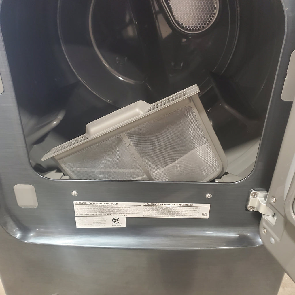 Pictures of Samsung Black Stainless Steel 5.0 Cu. Ft. Washer with SuperSpeed and Active WaterJet WA50R5400AV - Certified Refurbished and Samsung Brushed Navy Electric 7.4 Cu. Ft. Dryer with PetCare Dry and Steam Sanitize+ DVE54CG7150D - Scratch and Dent (Minor) - Neu Appliance Outlet - Discount Appliance Outlet in Austin, Tx