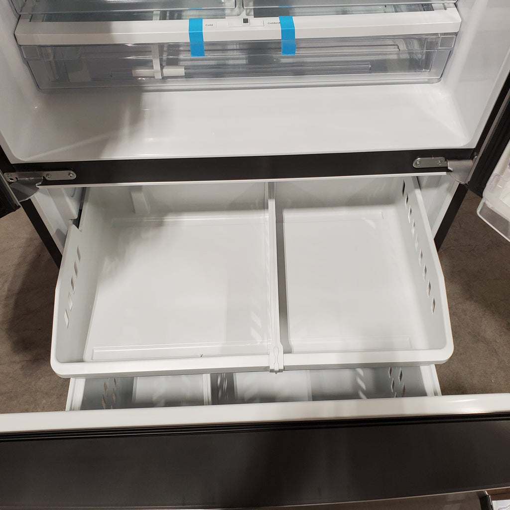 Pictures of GE Energy Star 3 Door French Door 27.7 Cu. Ft. Refrigerator with TwinChill Evaporators in Fingerprint Resistant Stainless Steel 31134SD217 - GFE28GYNFS - Scratch & Dent (Major) - Neu Appliance Outlet - Discount Appliance Outlet in Austin, Tx
