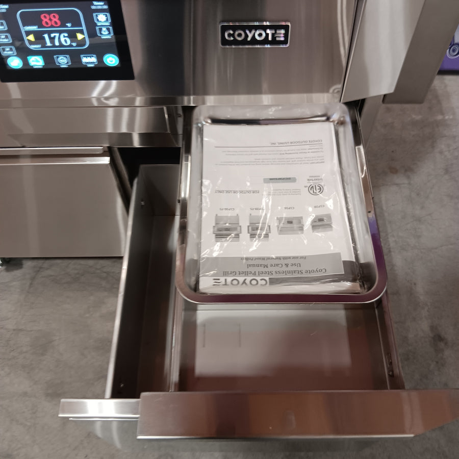 Coyote 36 Inch Freestanding Pellet Grill on Cart, Stainless Steel, Intuitive Digital Touch Control C1P36-FS - Scratch & Dent (Minor)