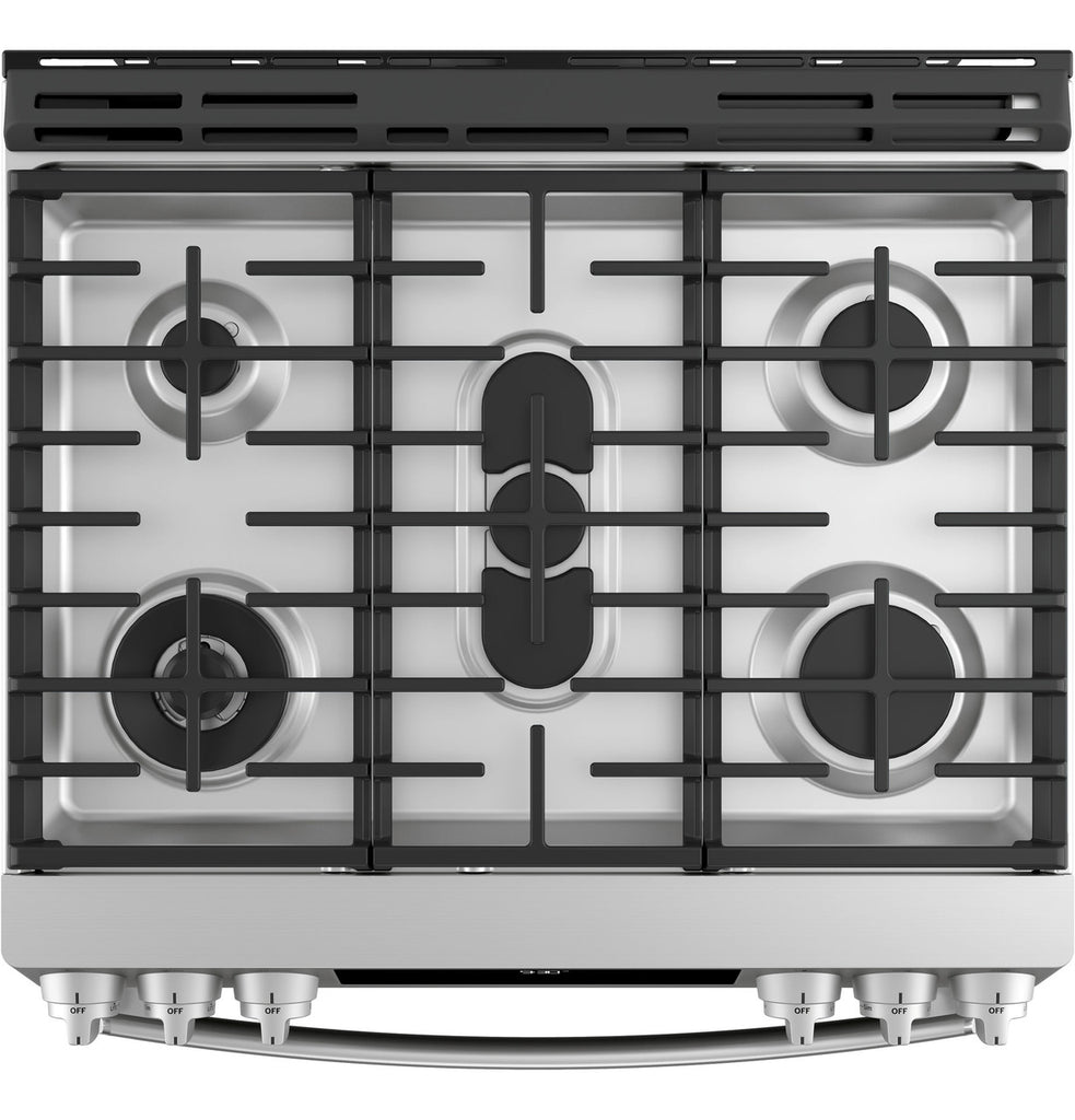 Pictures of GE Profile™ 30" Smart Slide-In Front-Control Gas Fingerprint Resistant Stainless Range with No Preheat Air Fry PGS930YPFS - New in Box - Neu Appliance Outlet - Discount Appliance Outlet in Austin, Tx