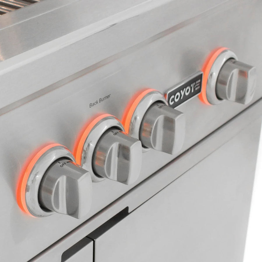 Coyote 36 Inch Built-In Grill with 3 Infinity Burners™, RapidSear™ Infrared Burner, 875 sq. in. Cooking Surface, Interior Grill Lighting, LED Illuminated Knobs, and Integrated Wind Guard C2SL36NG - Scratch & Dent (Moderate)