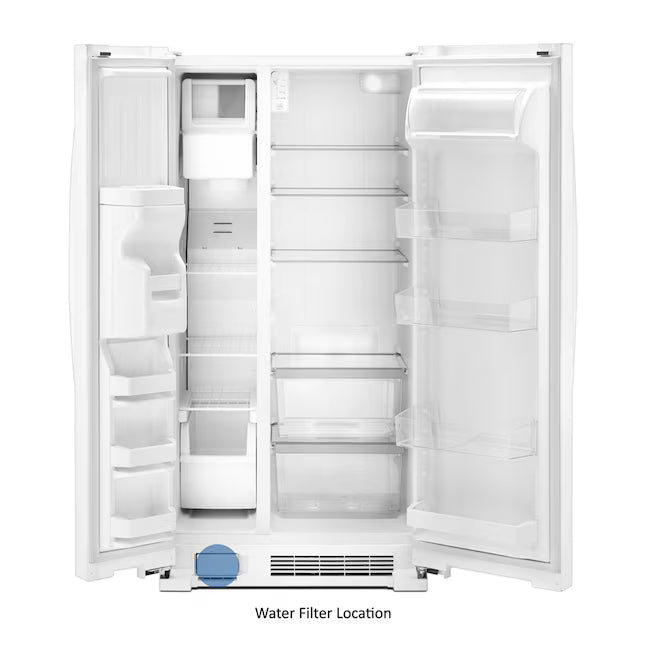 Whirlpool 24.6-cu ft Standard-Depth Side-by-Side Refrigerator with Ice Maker, Water and Ice Dispenser in White WRS315SDHW - Scratch & Dent (Minor)