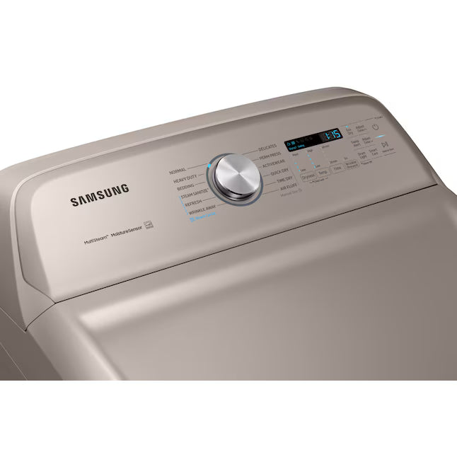 Samsung High Efficiency Extra Large ( 5.4-cu ft ) Top-Load Washer with Steam Cycle in Champagne WA54R7600AC - Certified Refurbished and Samsung 7.4-cu ft Vented Electric Dryer with Steam Cycle in Champagne DVE54R7600C - Certified Refurbished