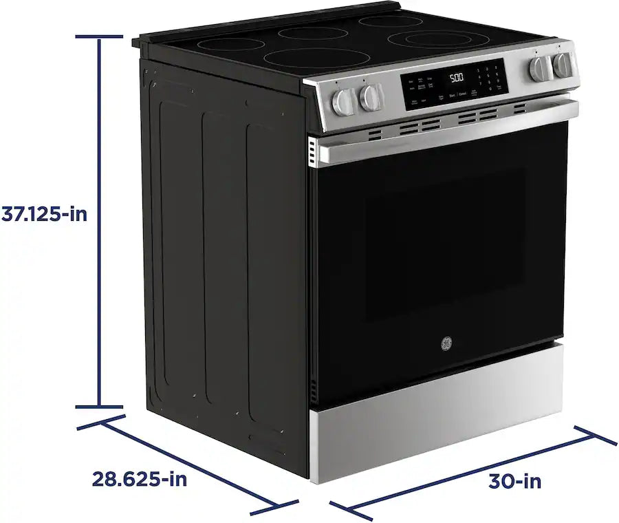 Pictures of GE® Stainless Steel Front Control Slide-In Electric Range with Crisp Mode and 5 Burner Radiant Cooktop 251310SD910 - GRS500PV2SS - Scratch & Dent (Minor) - Neu Appliance Outlet - Discount Appliance Outlet in Austin, Tx