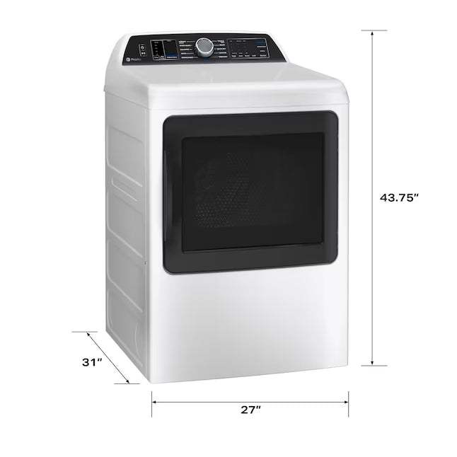 GE Profile 7.4 cu. ft. Smart Electric Dryer in White with Steam, Sanitize Cycle, and Sensor Dry, ENERGY STAR PTD70EBSTWS- Scratch & Dent (Moderate)