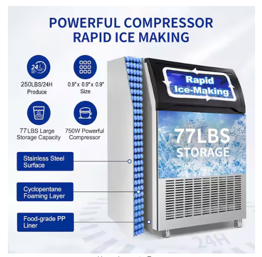 Pictures of Velivi Commercial Ice Maker 250 lb./24 H Freestanding Ice Maker Machine with 77 lb. Storage in Stainless Steel S159 - WQ65FT - Scratch & Dent (Minor) - Neu Appliance Outlet - Discount Appliance Outlet in Austin, Tx