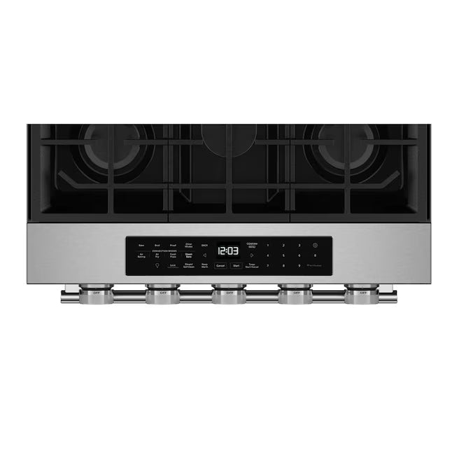 KitchenAid 30-in 5 burners 5-cu ft Air Fry Convection Oven Slide-in Natural Gas in PrintShield Stainless Finish KSGS430SPS - Open Box