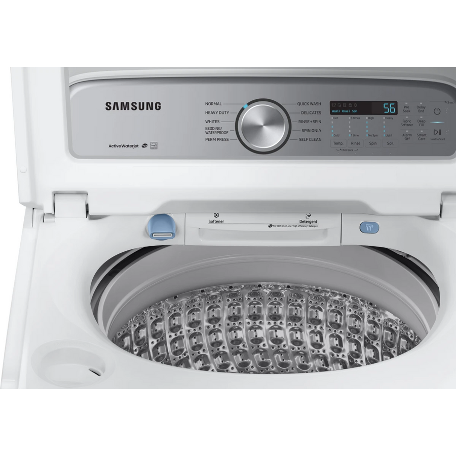 Samsung ENERGY STAR 5.0 cu. ft. Top Load Washing Machine with Active Water Jet WA50R5200AW - Certified Refurbished and Samsung 7.4 cu. ft. Vented Gas Dryer with Sensor Dry in White DVG50R5200W - Certified Refurbished