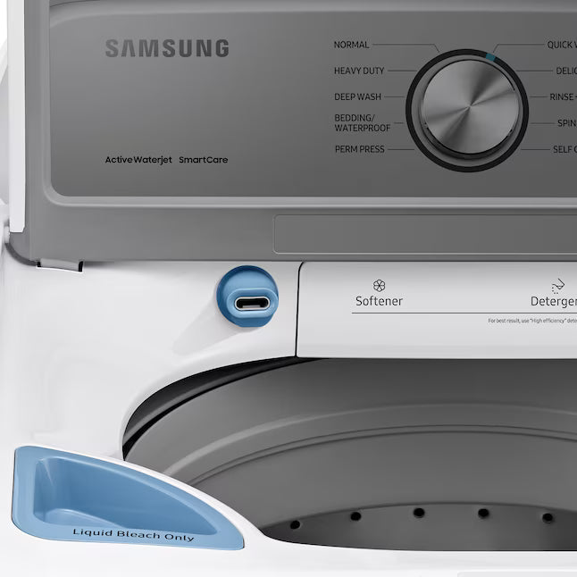 Samsung 4.5-cu ft High Efficiency Impeller Medium Top-Load Washer in White WA45T3400AW - Certified Refurbished and Samsung 7.2-cu ft Electric Dryer in White DV400EWHDWR - Certified Refurbished