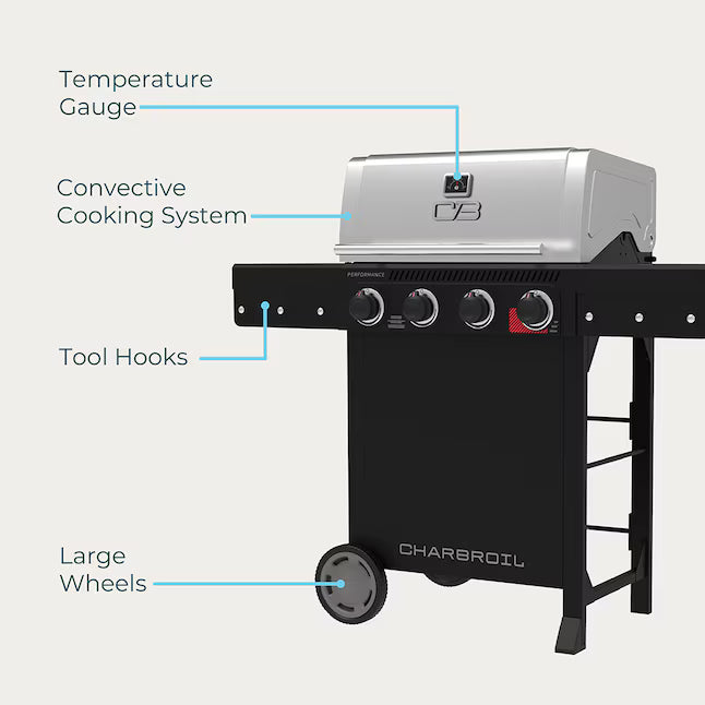 Charbroil Performance Series™ 4 Burner Cart Gas Grill with Sear Burner in Black Stainless 463286225 - Scratch & Dent (Minor)