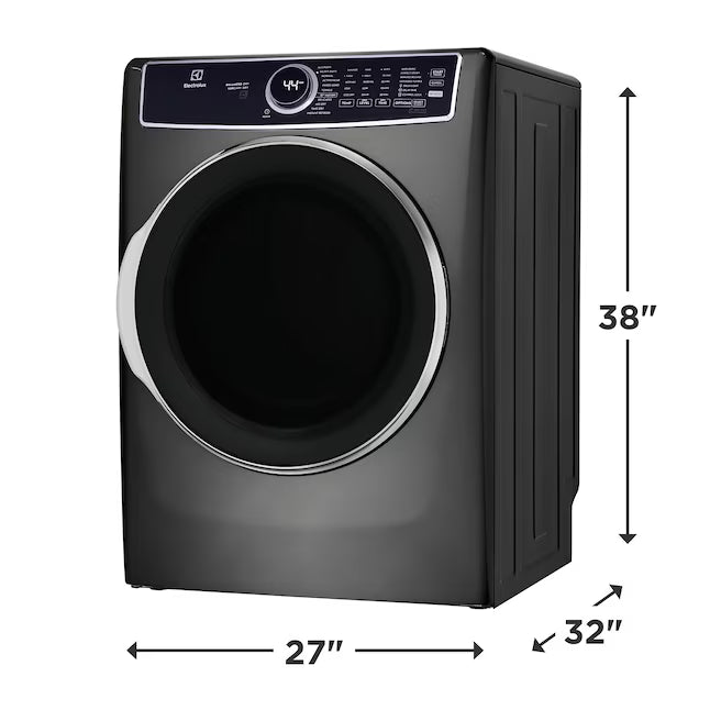 Electrolux Titanium Front Load 600 Series 4.5 Cu. Ft. Washer with Smartboost ELFW7637AT - Scratch & Dent (Minor) and Electrolux 8 cu. ft. vented Front Load Stackable 600 Series Electric Dryer in Titanium with LuxCare Dry 16245 - ELFE7637AT - Open Box