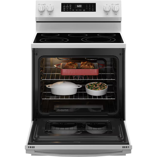 GE® ENERGY STAR® 30" Free-Standing Electric Convection Range with No Preheat Air Fry and EasyWash™ Oven Tray GRF600AVWW - New in Box