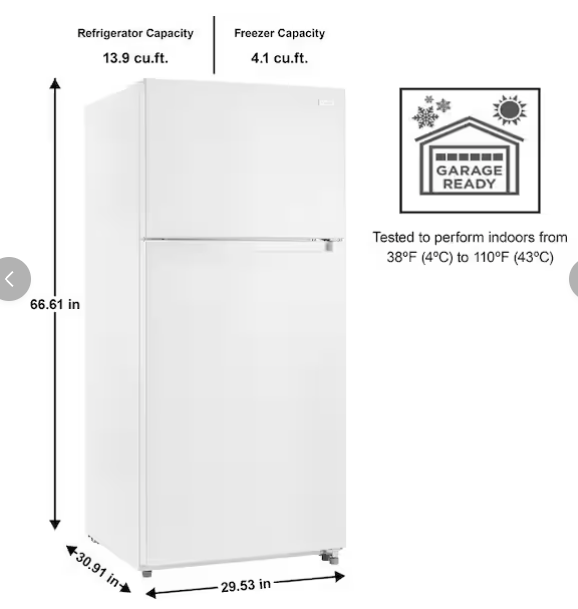 Pictures of Vissani 18 cu. ft. Top Freezer Refrigerator in White with Adjustable Temperature Controls 25SD040 - MDTF18WHR - Scratch & Dent (Moderate) - Neu Appliance Outlet - Discount Appliance Outlet in Austin, Tx