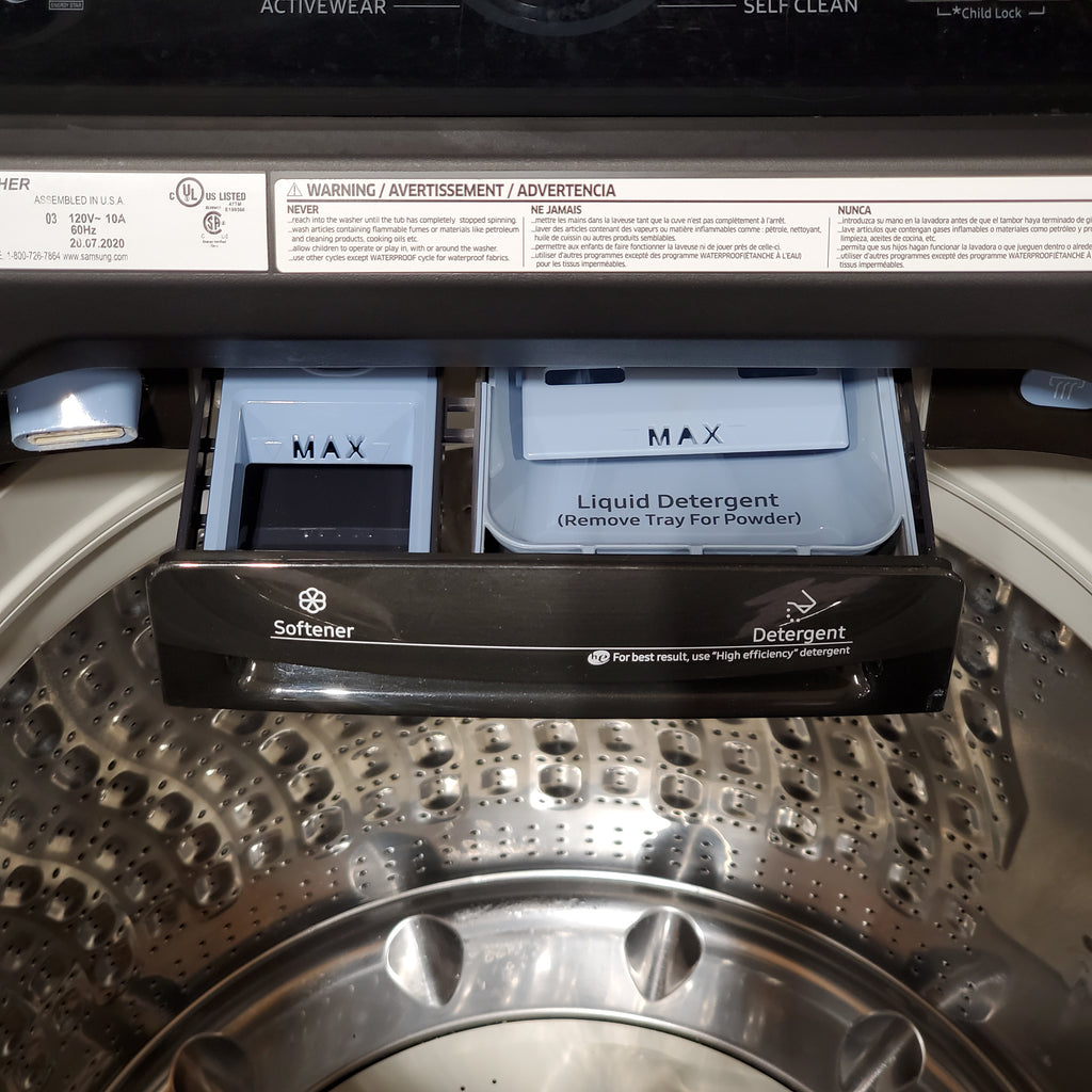 Pictures of Samsung 5.0 cu. ft. Energy Star Top Load Washer with Active Water Jet in Black Stainless Steel 1CR04015 - WA50R5400AV - Certified Refurbished - Neu Appliance Outlet - Discount Appliance Outlet in Austin, Tx