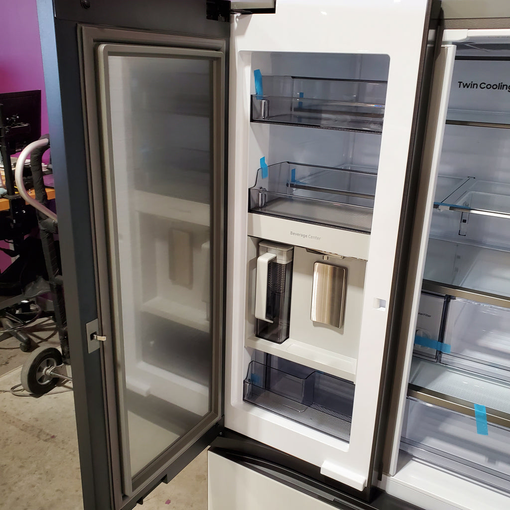 Samsung Bespoke White Glass 3 Door French Door 30 Cu. Ft. Refrigerator with Beverage Center 3SD878 - RF30BB660012 - Scratch & Dent (Minor)