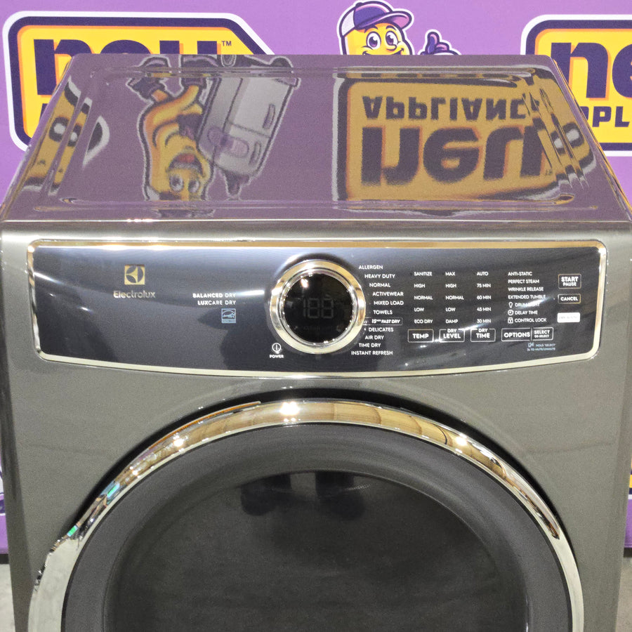 Electrolux Titanium Front Load 600 Series 4.5 Cu. Ft. Washer with Smartboost ELFW7637AT - Scratch & Dent (Minor) and Electrolux 8 cu. ft. vented Front Load Stackable 600 Series Electric Dryer in Titanium with LuxCare Dry 16245 - ELFE7637AT - Open Box