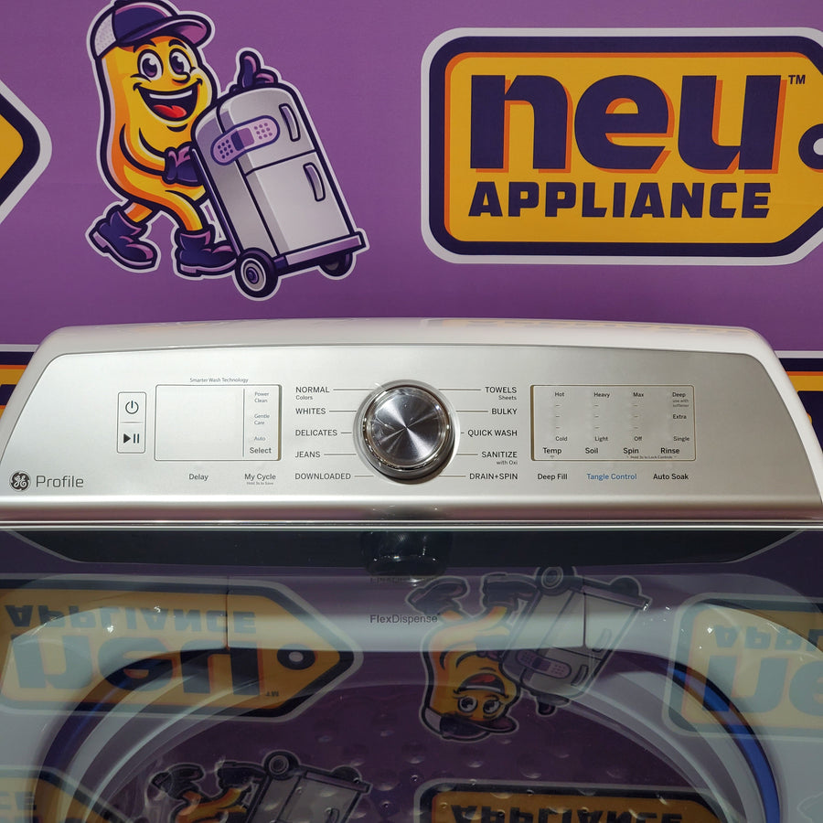 GE Profile™ ENERGY STAR® 5.0 cu. ft. Capacity Washer with Smarter Wash Technology PTW600BSRWS - New in Box and GE Profile™ ENERGY STAR® 7.4 cu. ft. Capacity Electric Dryer with Sanitize Cycle 16229 - PTD60EBSRWS - Scratch & Dent (Moderate)