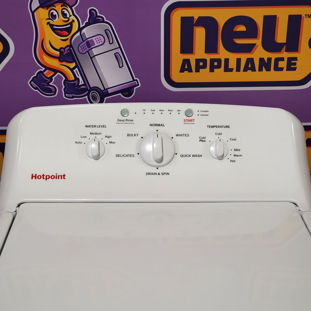 Pictures of Hotpoint® 4.0 cu. ft. Capacity Washer with Cold Plus and Water Level Control HTW265ASWWW - Scratch & Dent (Moderate) and Hotpoint® 6.2 cu. ft. vented Electric Dryer with Auto Dry 16102 - HTX26EASWWW - Scratch & Dent (Moderate) - Neu Appliance Outlet - Discount Appliance Outlet in Austin, Tx