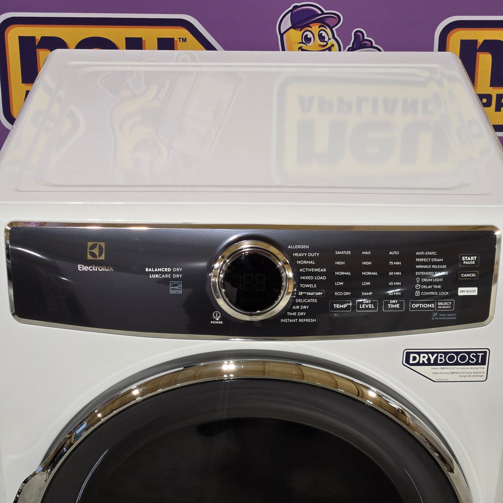 Electrolux 4.5 Cu.Ft. Stackable Front Load Washer with Steam and SmartBoost Wash System ELFW7637AW  - Scratch & Dent (Moderate) and Electrolux 8.0 cu. ft. Front Load Electric Dryer with Perfect Steam 16182 - ELFE7637AW - Open Box