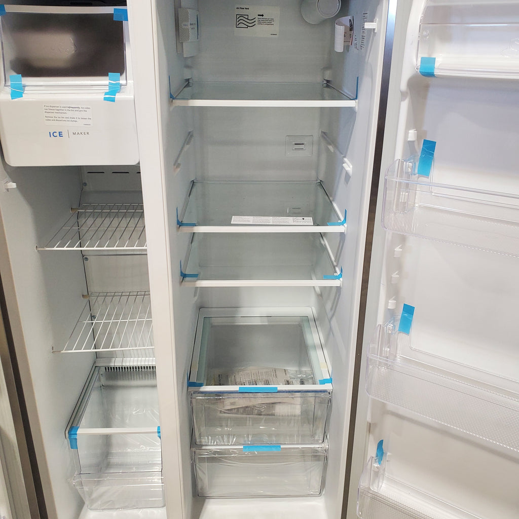 Frigidaire 25.6 cu. ft. ENERGY STAR Side by Side Refrigerator with Exterior Water and Ice Dispenser in Stainless Steel 4SD448 - FRSS2623AS - Scratch & Dent (Moderate)