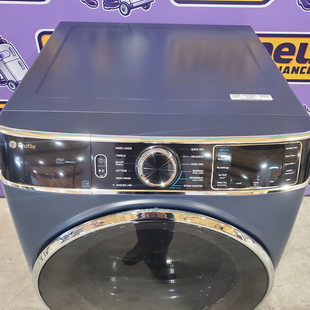Pictures of GE Profile™ Sapphire Blue 5.3 cu. ft. Capacity Smart Front Load ENERGY STAR® Washer with UltraFresh™ Vent System+ with OdorBlock™ and GE Profile™ 7.8 cu. ft. Capacity Smart Front Load Electric Dryer with Steam and Sanitize Cycle - Open Box - Neu Appliance Outlet - Discount Appliance Outlet in Austin, Tx