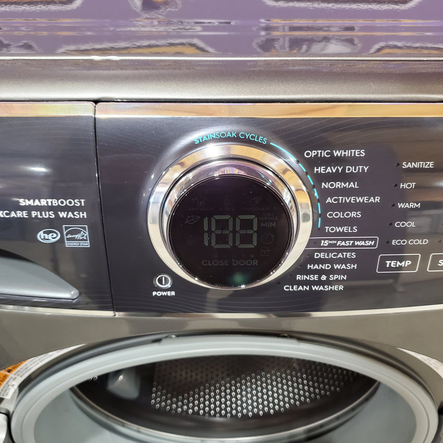 Electrolux Titanium Front Load 600 Series 4.5 Cu. Ft. Washer with Smartboost ELFW7637AT - Scratch & Dent (Minor) and Electrolux 8 cu. ft. vented Front Load Stackable 600 Series Electric Dryer in Titanium with LuxCare Dry 16245 - ELFE7637AT - Open Box