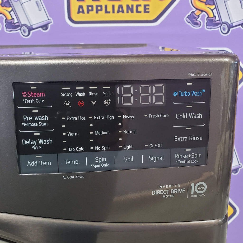 Pictures of LG Front Load 4.5 Cu. Ft. Washer with TurboWash 360 Technology WM4000HBA - Scratch & Dent (Minor) and LG Smart Wi-Fi Enabled Front Load Electric 7.4 Cu. Ft. Dryer with TurboSteam 16202 - DLEX4000B - Scratch & Dent (Major) - Neu Appliance Outlet - Discount Appliance Outlet in Austin, Tx