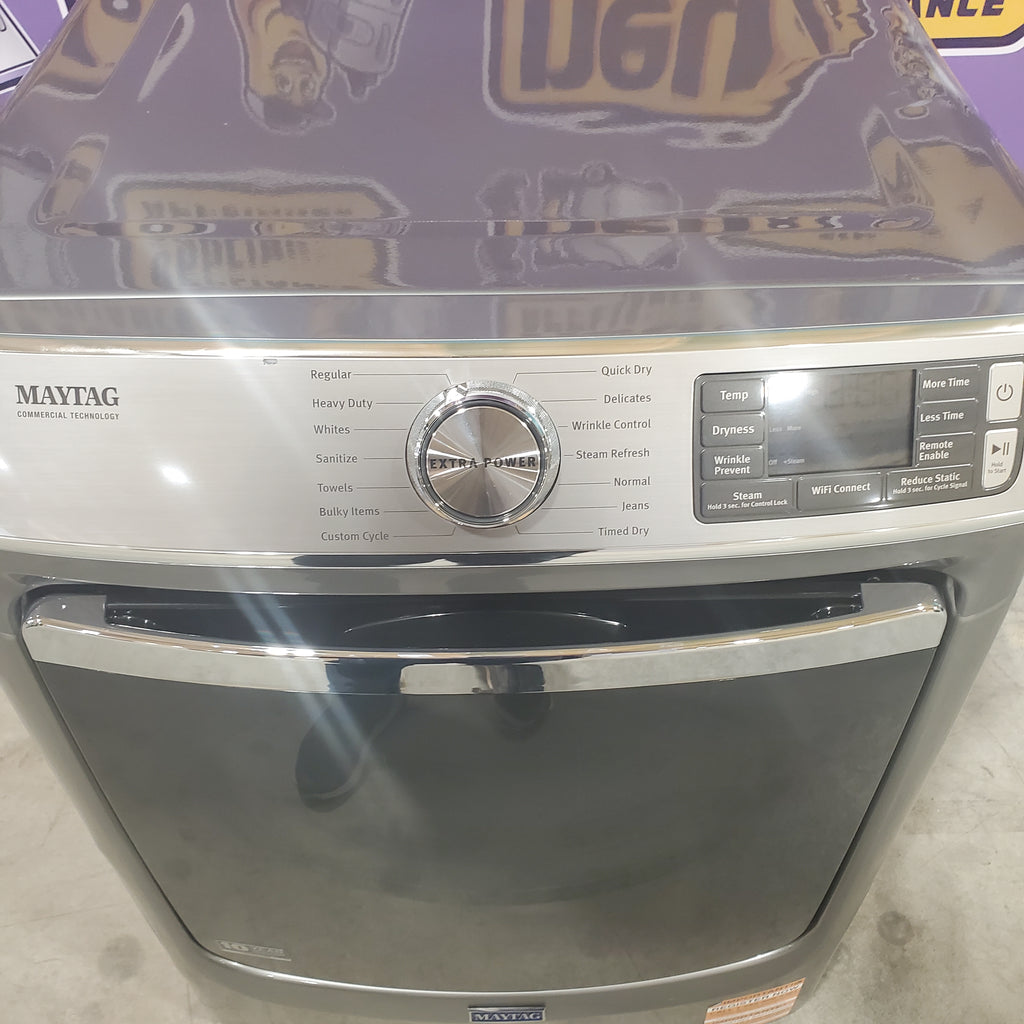 Pictures of Maytag Metallic Slate Smart Front Load Electric 7.3 Cu. Ft. Dryer with Extra Power and Advanced Moisture Sensing Plus MED8630HC - Scratch and Dent (Moderate) - Neu Appliance Outlet - Discount Appliance Outlet in Austin, Tx