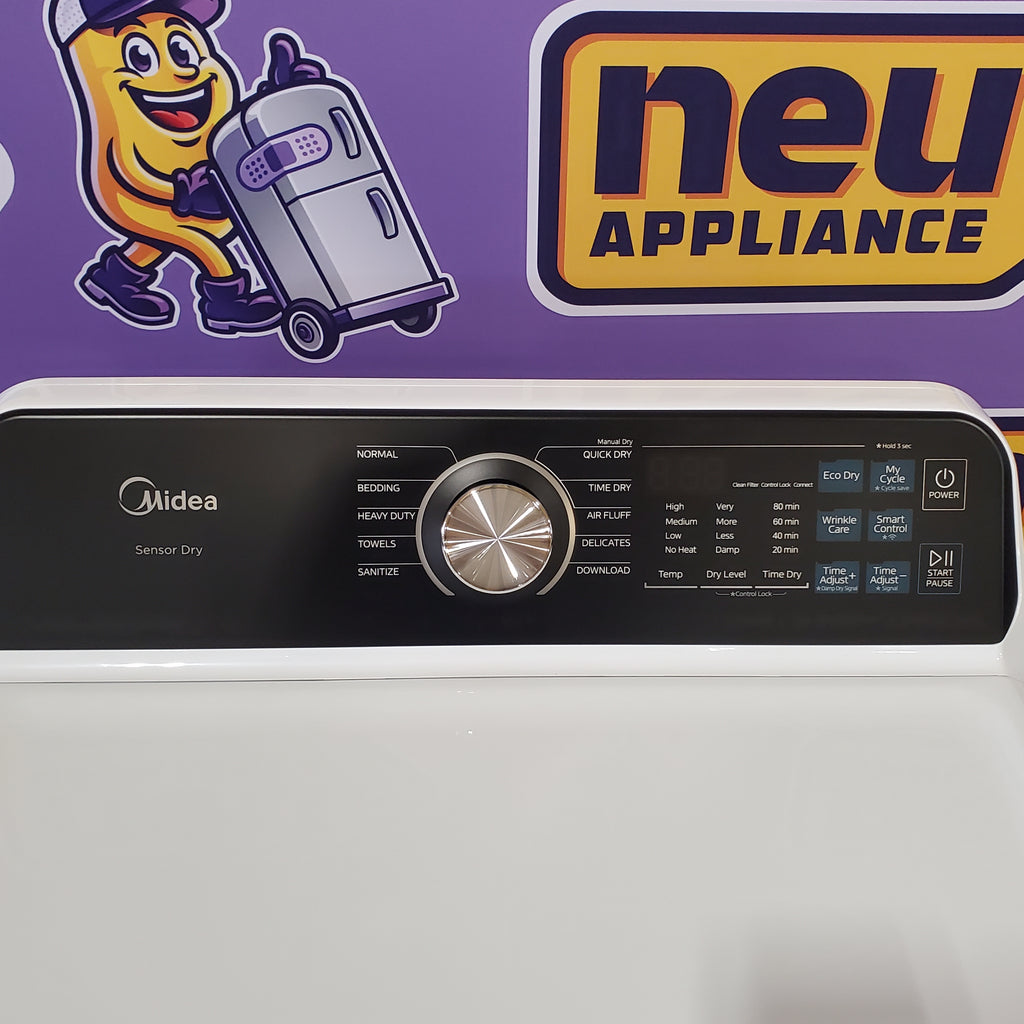 Pictures of Midea 4.5 cu. ft. Smart Top Load Washer with Wave-Impeller in White MLV45N3BWW - Scratch & Dent (Moderate) and Midea 7 cu. ft. Smart Electric Tumble Dryer with Sensor Dry MLTE45N4BWW - Scratch & Dent (Minor) - Neu Appliance Outlet - Discount Appliance Outlet in Austin, Tx