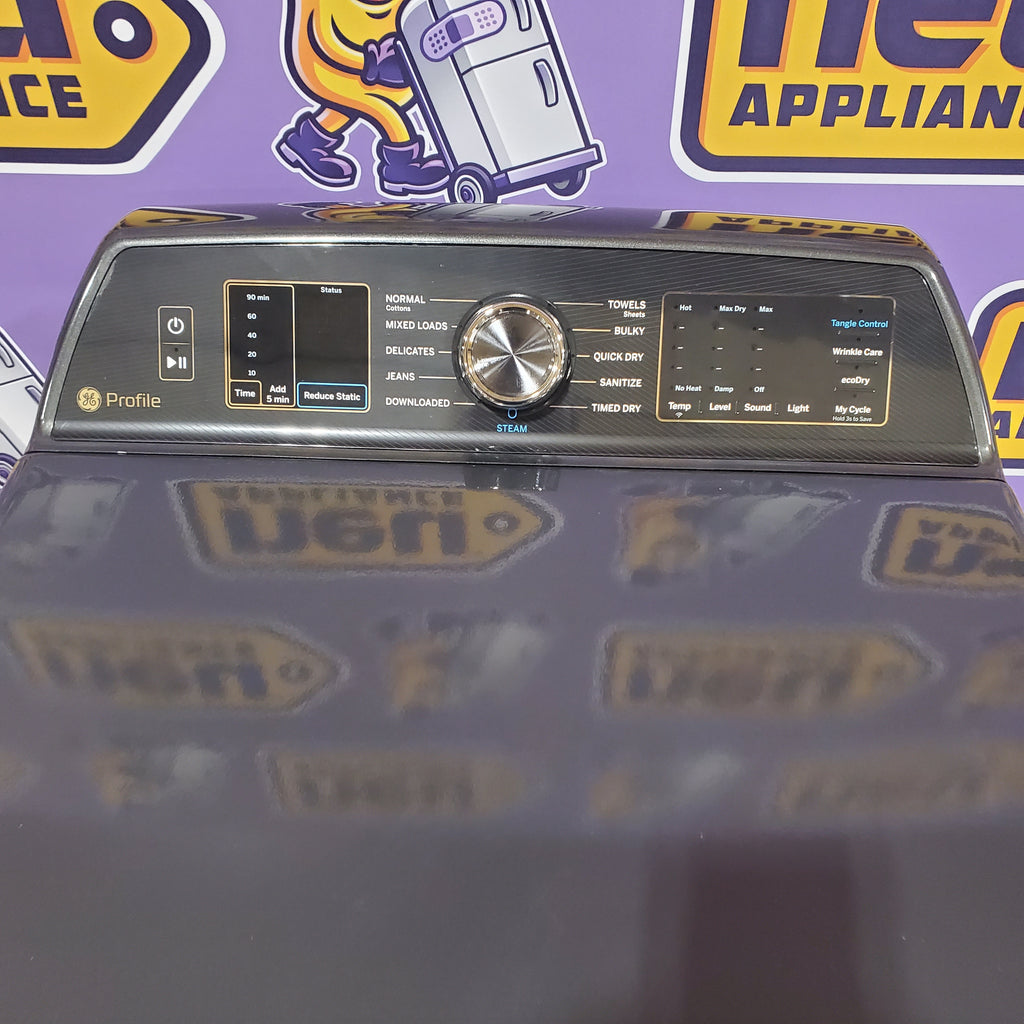 Pictures of GE Profile 5.4 cu. ft. Top Load Washing Machine with FlexDispense PTW700BPTDG - New in Box and GE Profile 7.4 cu. ft. Gas Dryer with Steam 16134 - PTD70EBPTDG - Open Box - Neu Appliance Outlet - Discount Appliance Outlet in Austin, Tx