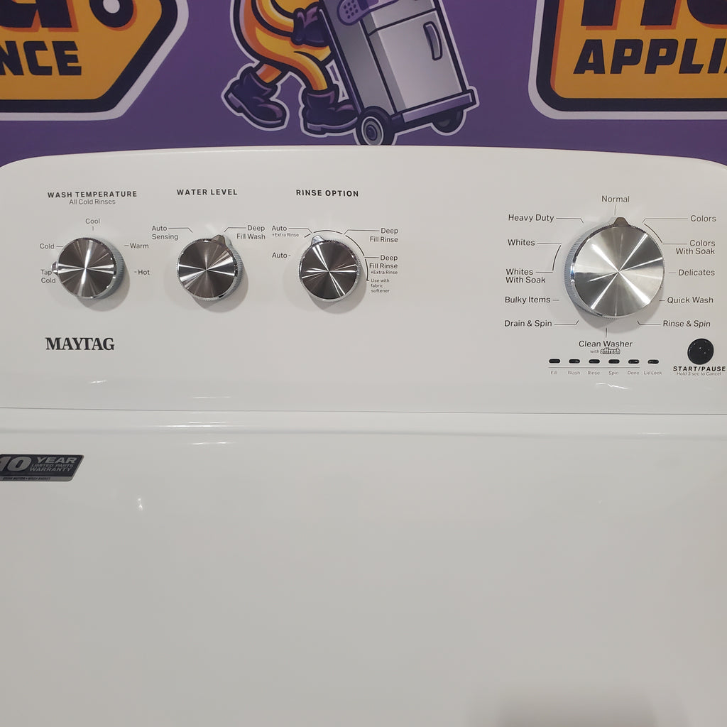 Pictures of Maytag Top Load 3.8 cu. ft. Washer with Deep Fill and Quick Wash Cycle MVW4005SW and Top Load Electric Wrinkle Prevent 7.0 cu. ft. Dryer with Auto Dry MED4005SW - Scratch & Dent - (Minor) - Neu Appliance Outlet - Discount Appliance Outlet in Austin, Tx