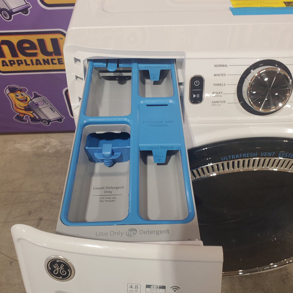 GE ENERGY STAR 4.8 cu. ft. Capacity Smart Front Load Washer with UltraFresh Vent System with OdorBlock GFW550SSN5WW - Open Box and GE ENERGY STAR 7.8 cu. ft. Capacity Smart Front Load Electric Dryer with Sanitize Cycle 15027 - GFD55ESSNWW - New in Box