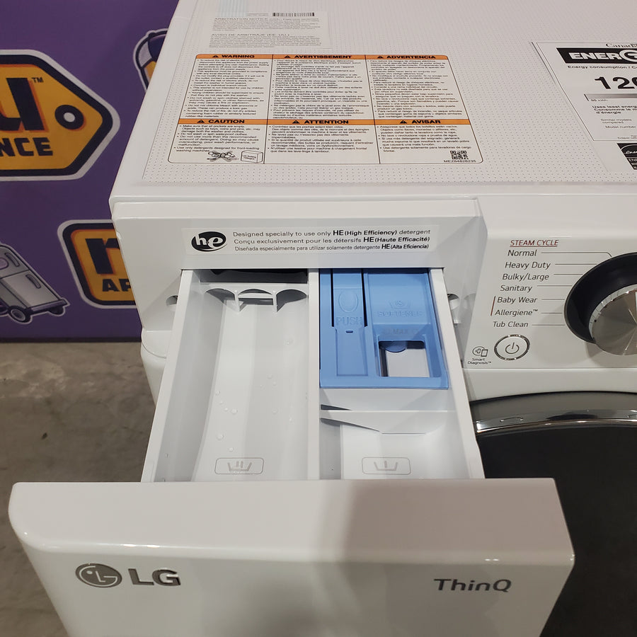 LG 2.4 cu.ft. Compact Front Load Washer with Built-In Intelligence WM1455HWA - Open Box and LG 4.2 cu.ft. Smart wi-fi Enabled Compact Front Load Dryer with Dual Inverter HeatPump™ Technology 16214 - DLHC1455W - Scratch & Dent (Minor)
