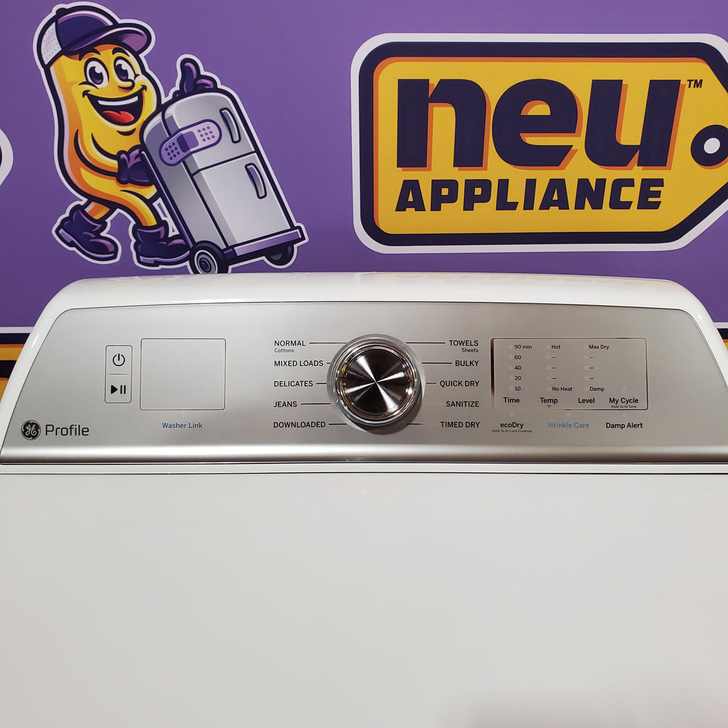 Pictures of GE Profile™ ENERGY STAR® 5.0 cu. ft. Capacity Washer with Smarter Wash Technology PTW600BSRWS - New in Box and GE Profile™ ENERGY STAR® 7.4 cu. ft. Capacity Electric Dryer with Sanitize Cycle 16229 - PTD60EBSRWS - Scratch & Dent (Moderate) - Neu Appliance Outlet - Discount Appliance Outlet in Austin, Tx
