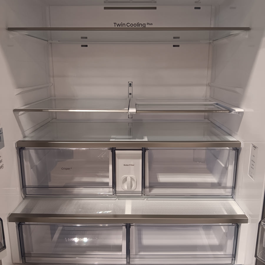 Samsung Bespoke White Glass 3 Door French Door 30 Cu. Ft. Refrigerator with Beverage Center 22131SD86 - RF30BB660012 - Scratch & Dent (Minor)