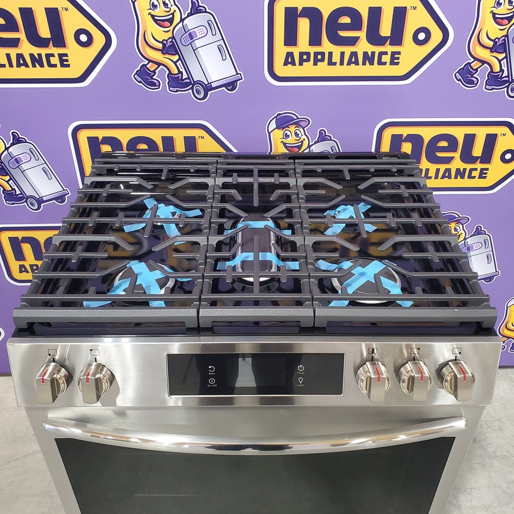 Pictures of Frigidaire Gallery 30" 6 cu. ft. 5 Burner Slide-In Gas Range with Total Convection and Air Fry in Smudge Proof Stainless Steel GCFG3060BF - Scratch & Dent (Minor) - Neu Appliance Outlet - Discount Appliance Outlet in Austin, Tx