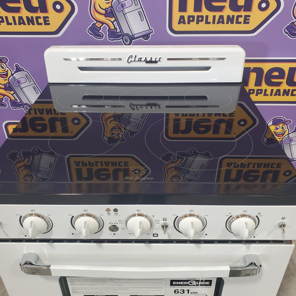 Unique Classic Retro 30-in Glass Top 5 Burners 3.9-cu ft Convection Oven Freestanding Electric Range with WipeClean Coating 3SD872 - UGP-30CR EC W - Open Box