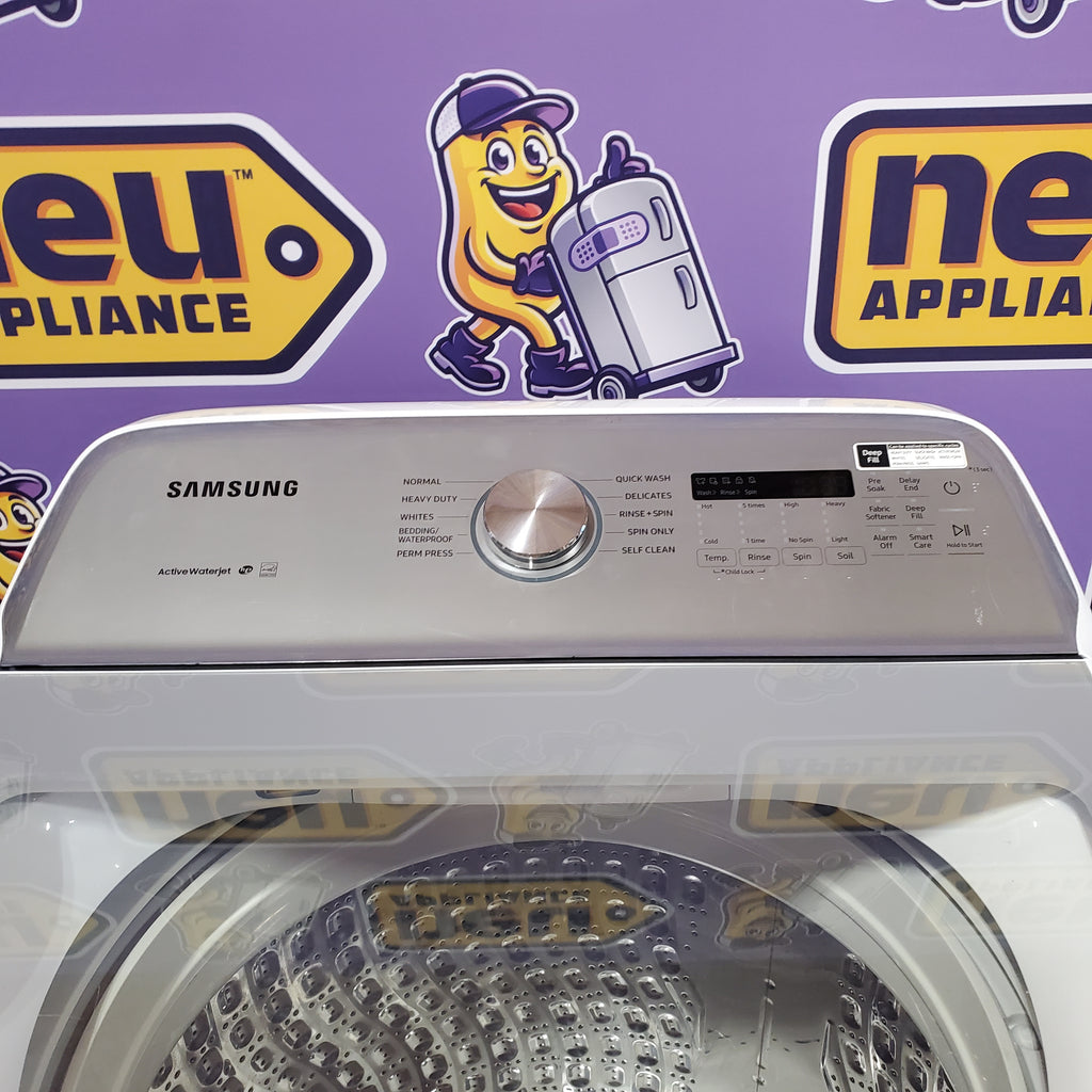 Samsung White Top Load 5.0 Cu. Ft. Washer with Active Water Jet WA50R5200AW - Certified Refurbished and Samsung White Electric 7.4 Cu. Ft. Dryer with Sensor Dry 16085 - DVE50R5200W - Certified Refurbished