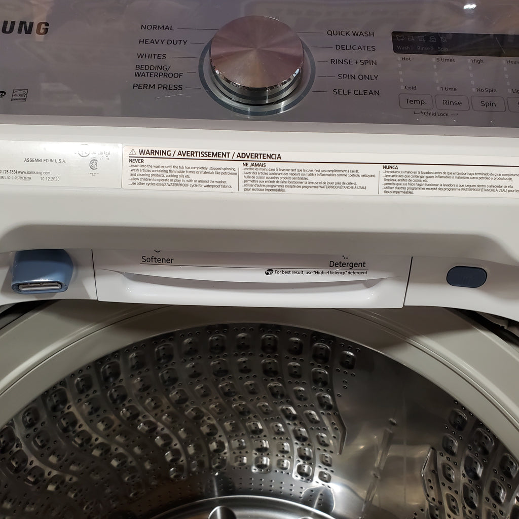 Samsung White Top Load 5.0 Cu. Ft. Washer with Active Water Jet WA50R5200AW - Certified Refurbished and Samsung White Electric 7.4 Cu. Ft. Dryer with Sensor Dry 16036 - DVE50R5200W - Certified Refurbished