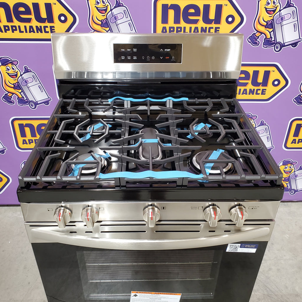 Frigidaire 5 Burner Freestanding Gas Range in Stainless Steel with Quick Boil and Steam Clean 4SD477 - FCRG3062AS - Scratch & Dent (Minor)