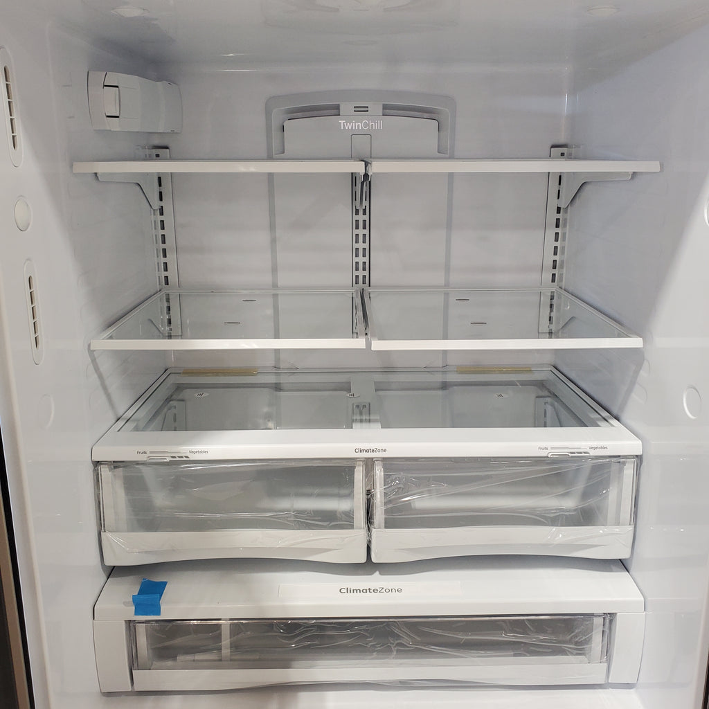 Pictures of GE Energy Star 3 Door French Door 27.7 Cu. Ft. Refrigerator with TwinChill Evaporators in Fingerprint Resistant Stainless Steel GFE28GYNFS - New in Box - Neu Appliance Outlet - Discount Appliance Outlet in Austin, Tx