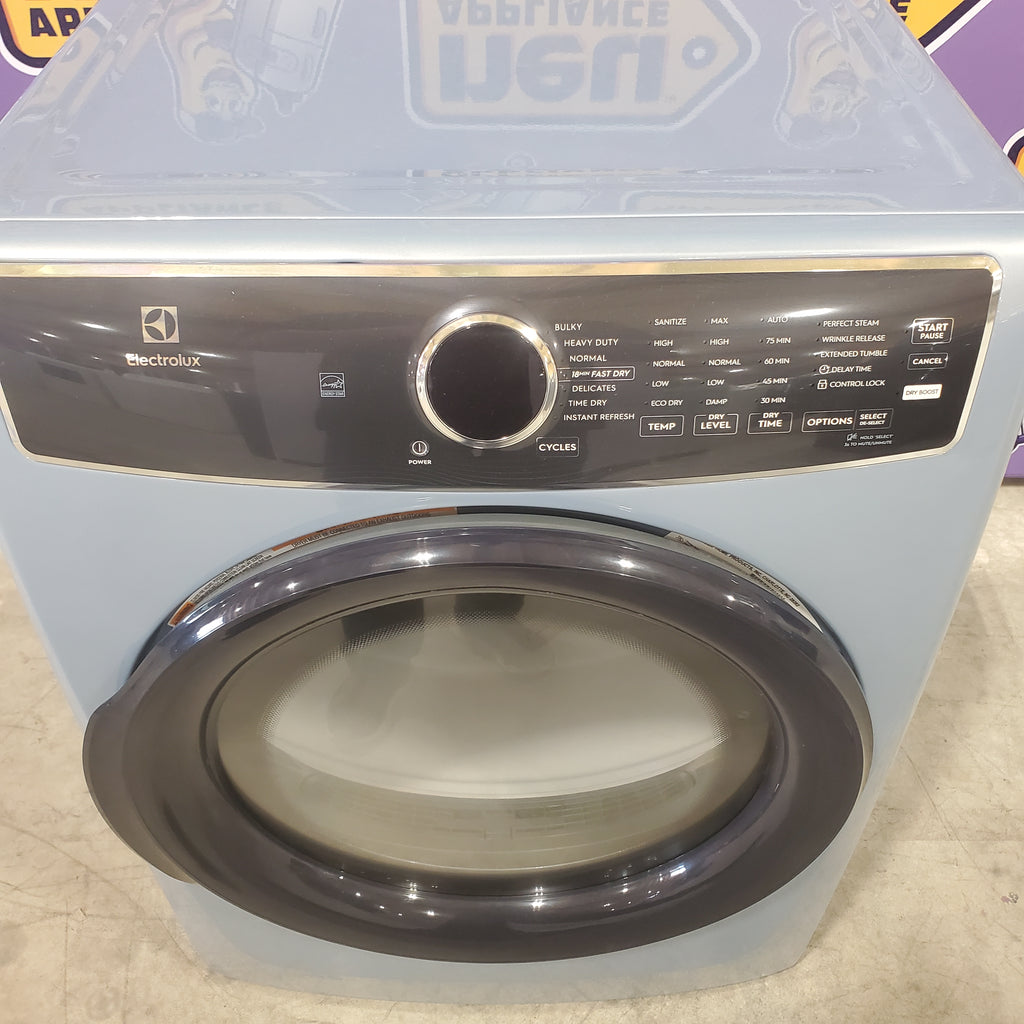 Pictures of Electrolux Glacier Blue 400 Series Electric 8.0 Cu. Ft. Dryer with Perfect Steam Option and Extended Tumble ELFE7437AG - Open Box - Neu Appliance Outlet - Discount Appliance Outlet in Austin, Tx