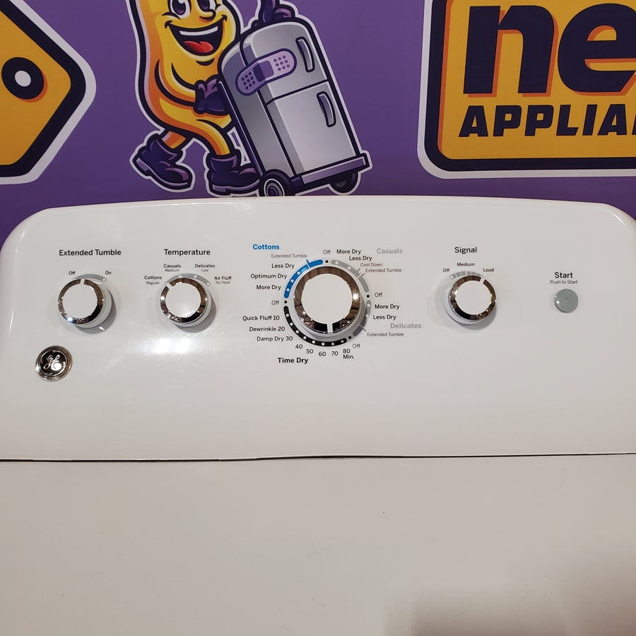 GE White Top Load 4.0 Cu. Ft. Capacity Washer with Stainless Steel Wash Basket GTW325ASWWW - New in Box and GE White Electric 7.2 Cu. Ft. Dryer with Aluminized Alloy Drum 16209 - GTD42EASJWW - Certified Refurbished