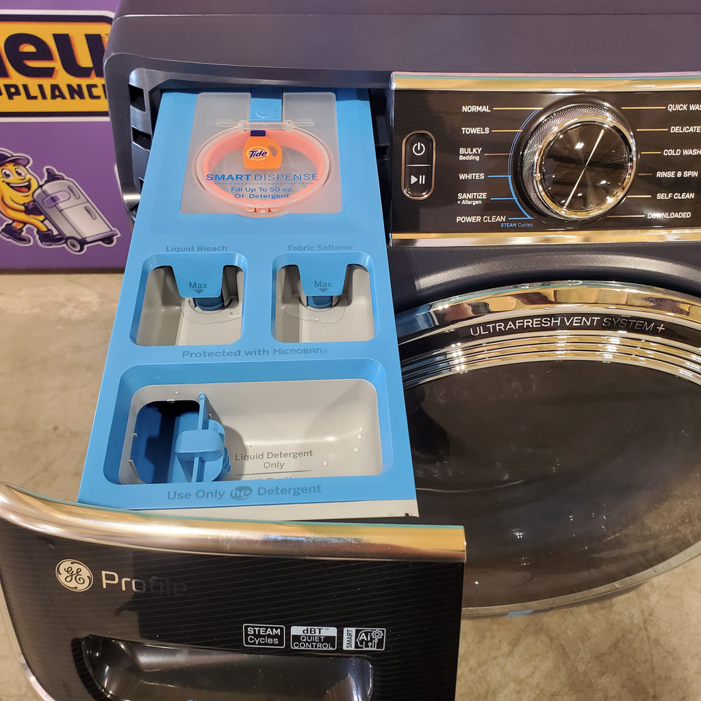 Pictures of GE Profile 5.3 cu. ft. Smart Front Load ENERGY STAR Washer with OdorBlock UltraFresh Vent System and Microban Technology in Sapphire Blue PFW870SPVRS - New in Box - Neu Appliance Outlet - Discount Appliance Outlet in Austin, Tx